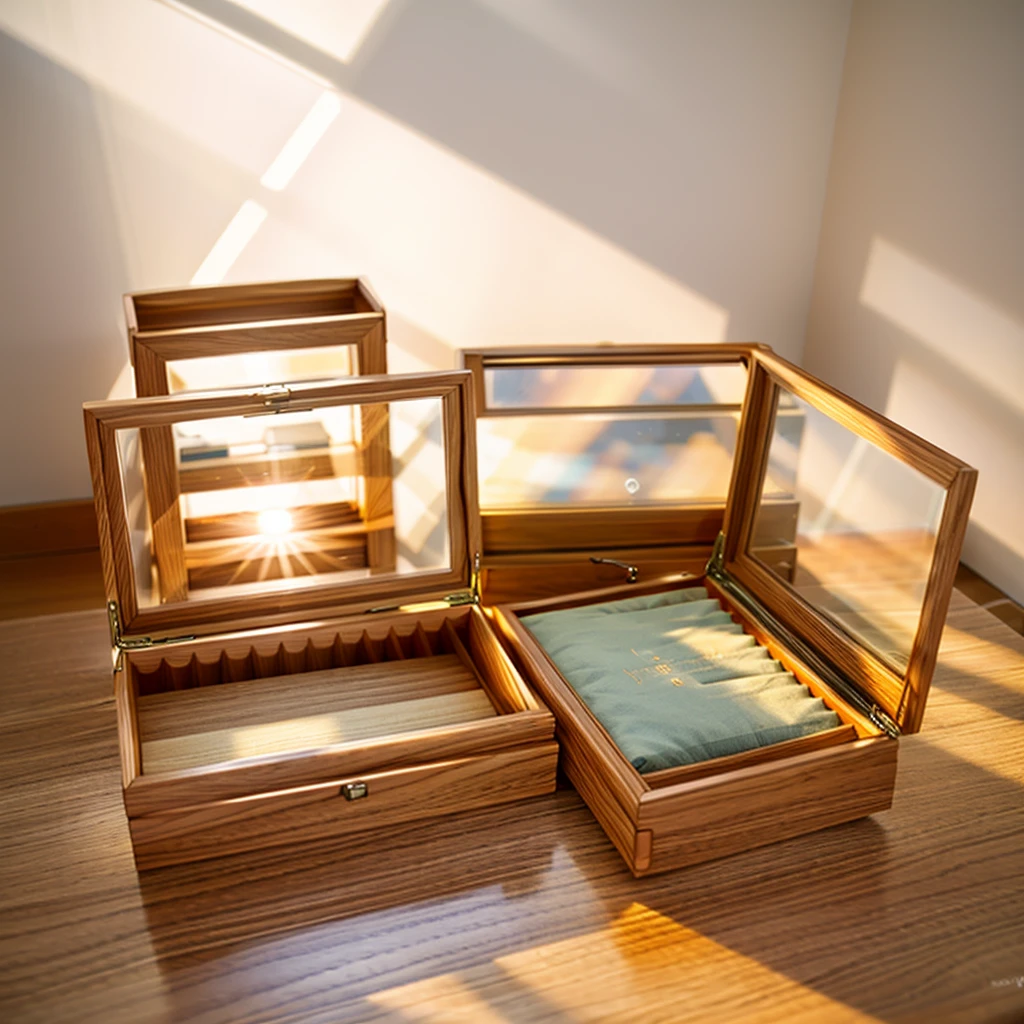 In this cozy room,A ray of sunlight shone through the half-drawn curtains on the table,Let the wood grain on the watch storage box shine with a faint luster。There was a calm and peaceful atmosphere in the air around them。There are several still lifes hanging on the walls of the room,It adds a touch of elegance to the space。And on the other side of the room,The half-open window lets in the breeze,The pages on the small desk by the window turned in the wind,This quiet scene gives a sense of tranquility and comfort。