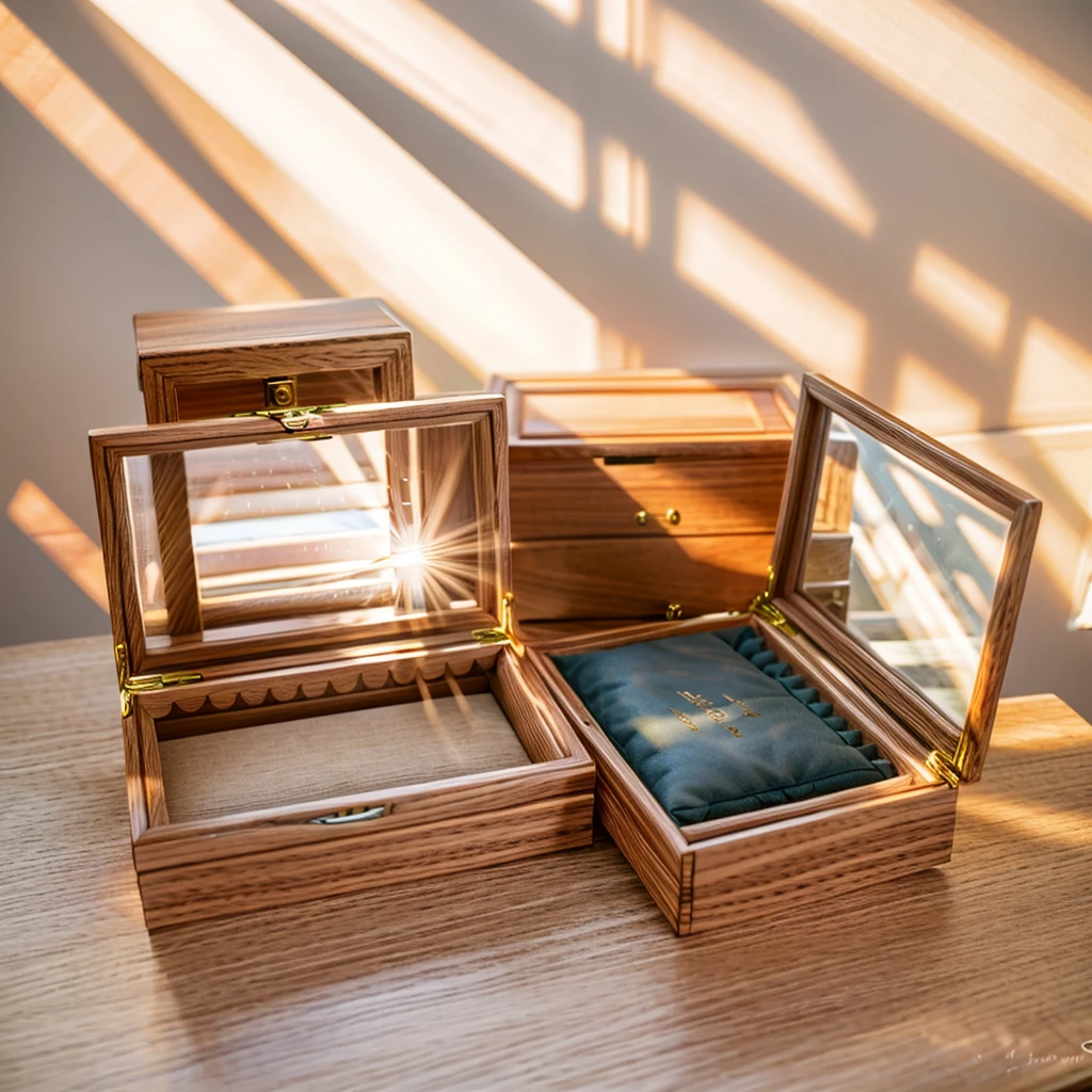 In this cozy room,A ray of sunlight shone through the half-drawn curtains on the table,Let the wood grain on the watch storage box shine with a faint luster。There was a calm and peaceful atmosphere in the air around them。There are several still lifes hanging on the walls of the room,It adds a touch of elegance to the space。And on the other side of the room,The half-open window lets in the breeze,The pages on the small desk by the window turned in the wind,This quiet scene gives a sense of tranquility and comfort。Soft sunlight falls on the box,Make its surface appear faintly shadowed。These shades make the texture of the box richer,More three-dimensional。The shadow of the box contrasts sharply with its surroundings,It also shows the delicacy and texture of the watch storage box。