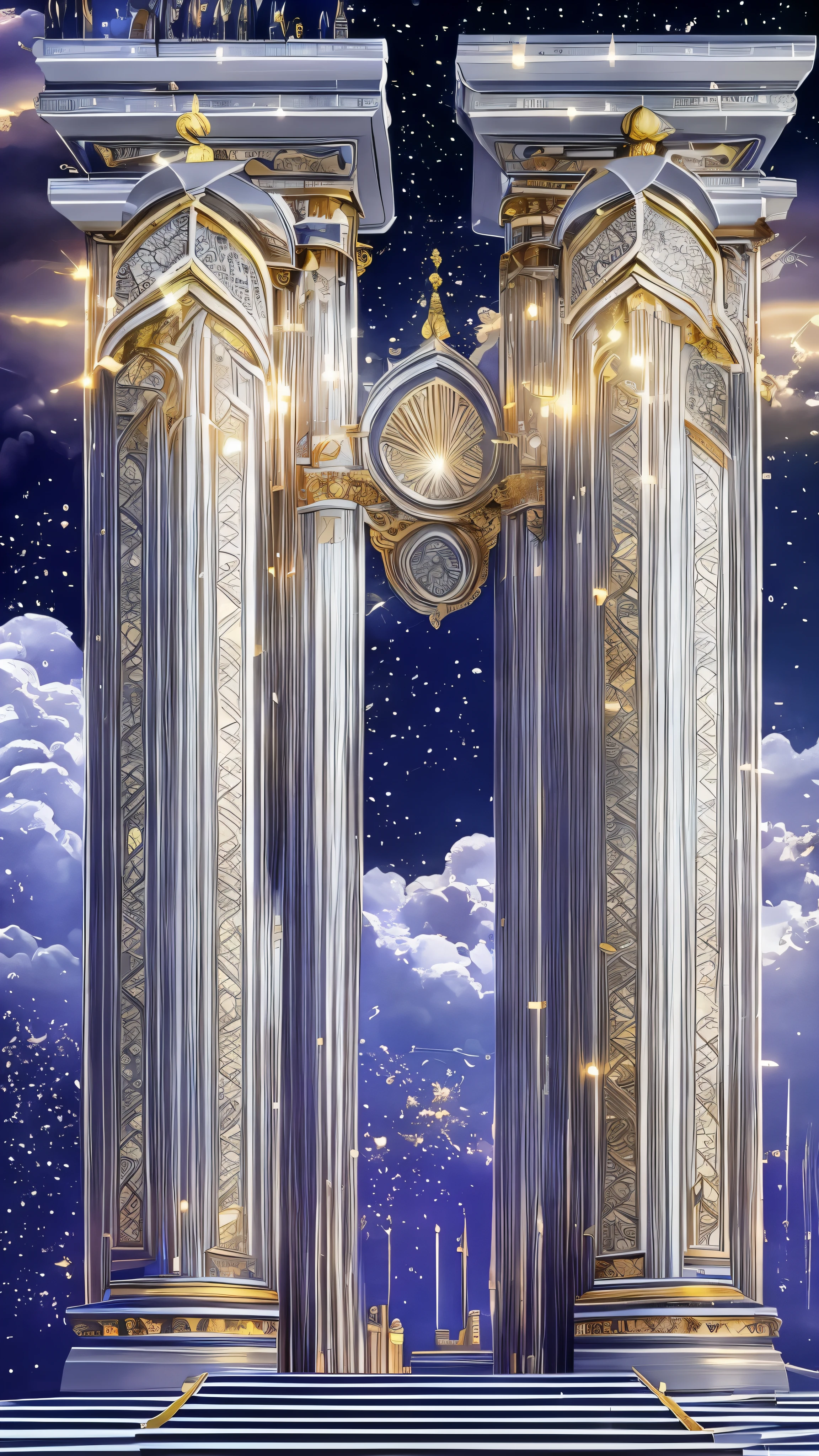 Cloud World, Flying angels, Majestic gate and pillars, Sun, Moon and Stars, In heaven, 
masterpiece, Highest quality, Super detailed, 
Sidon, Sidon style
(Realistic), Very delicate and beautiful, Depth of written boundary, Film Grain, Professional Lighting, 
Photon Mapping, Radio City, Physically Based Rendering,