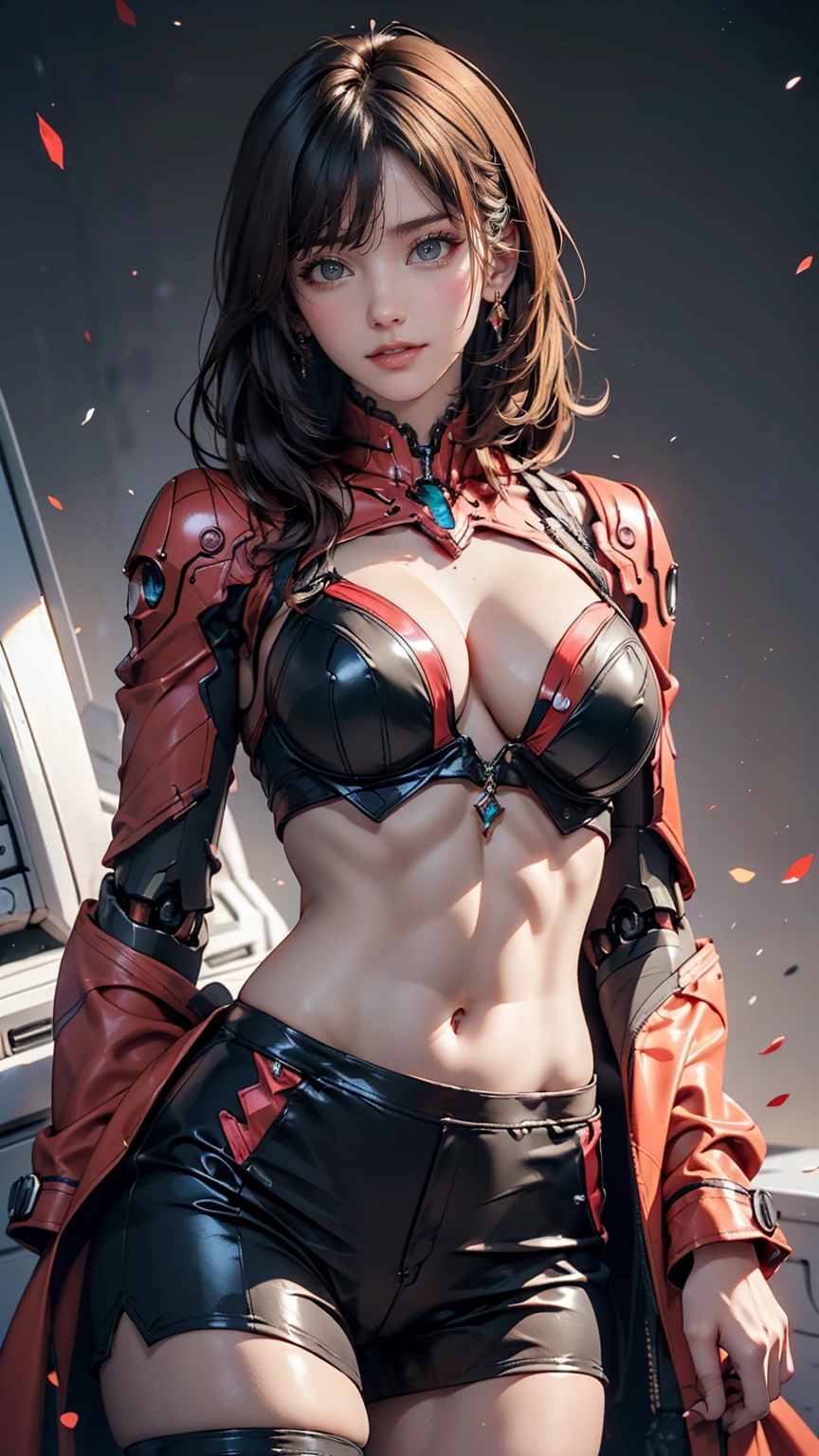 masterpiece, Highest quality, Very detailed, shape, One Girl, Very detailed Evangelion costume, (Big Robot Background), Detailed skin texture, Beautifully detailed face, Intricate details, Very detailed、sexy proportions、Long eyelashes、eye shadow、lipstick、sexy、erotic、Tight waist
