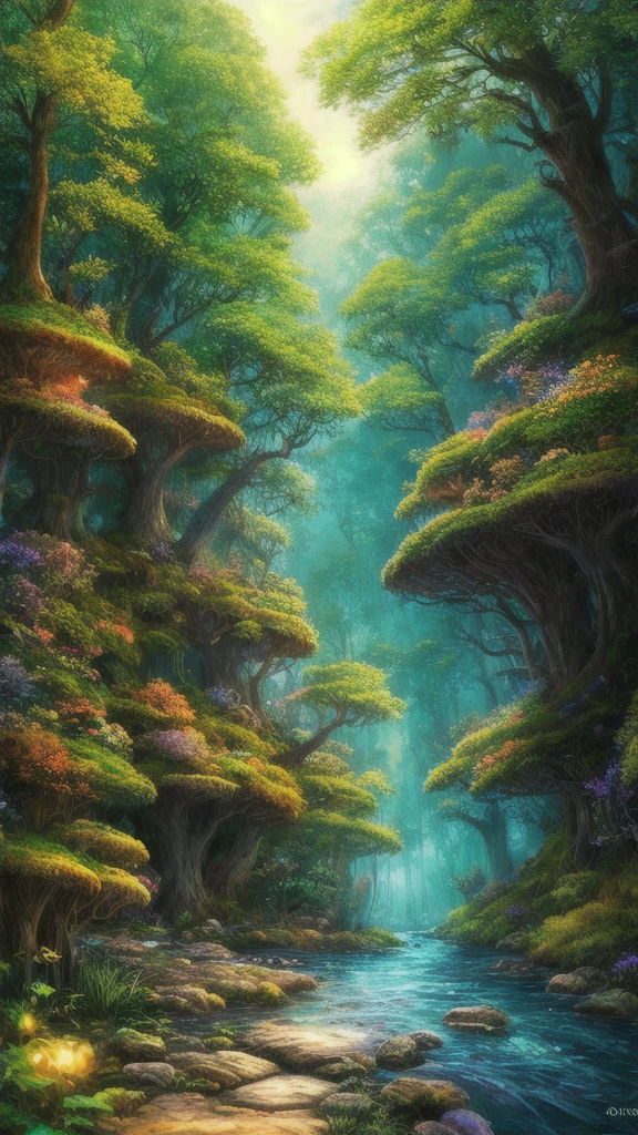 masterpiece, best quality, high quality,Extremely detailed CG unity 8k wallpaper, Enchanting fantasy scene of a fantasy forest, Towering trees, Glowing Mushrooms, and the hidden fairy canyon, Create a mysterious and charming feeling, Art Station, Digital Illustration, complex, Hot, Soft colors, painting, Award-winning photography, Bokeh, Depth of Field, Human Development Report, bloom, Chromatic Aberration ,Reality,Extremely detailed, Hot on Art Station, Hot on CGsociety, complex, High Detail, dramatic, midjourney's Artwork
