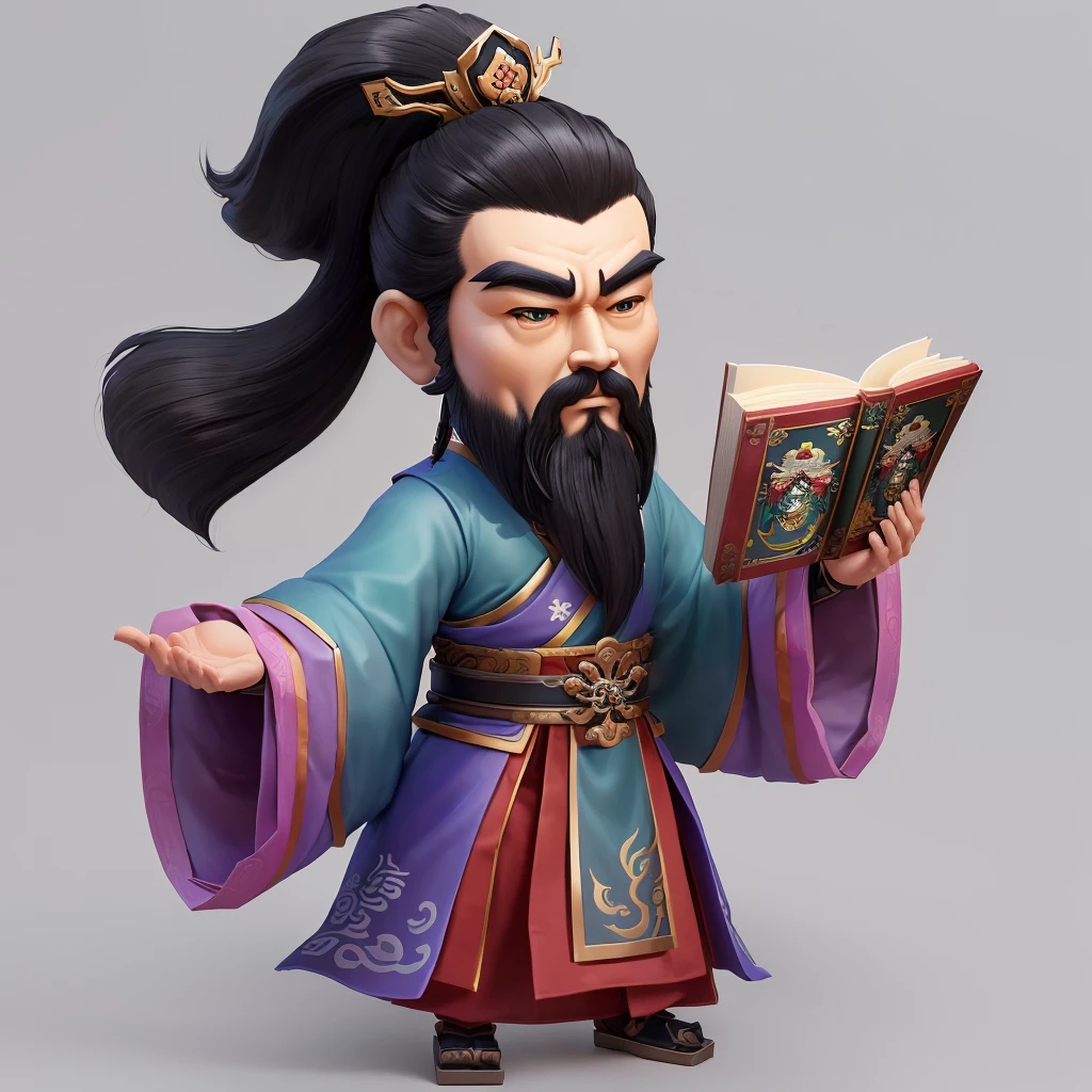 Close-up：Cartoon character holding a book, highly Meticulous characters, guan yu, Inspired by Hu Zaobin, Inspired by Wu Bin, Super detailed fantasy characters, highly Meticulous characterss, Inspired by Dong Yuan, Japanese mascot 3D model, high detail iconic character, Taoist priest, Meticulous characters, Inspired by Emperor Xuande