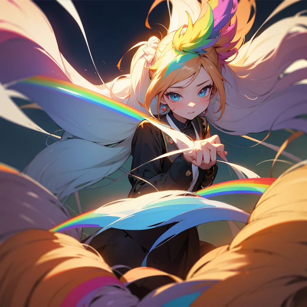 (first person view), BREAK Twintail braided mane, perfect twin tail, BREAK detailed and realistic mane textures, Shining with transparent rainbow colors, BREAK A beautiful double-tailed mane blows in the breeze., high contrast, 
