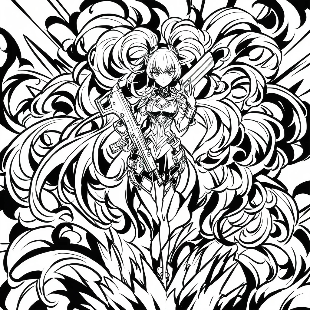 anime artwork of a young sexy punisher woman in a black punisher shirt holding one gun anime manga girl style, entire body in shot, full body shot, anime style, key visual, line art, coloring page, studio anime, highly detailed