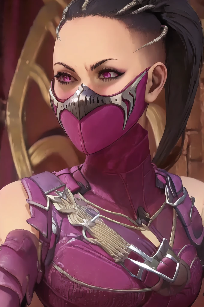 absurdres, mileena, pink mouth mask, portrait 