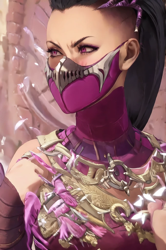 absurdres, mileena, pink mouth mask, portrait 