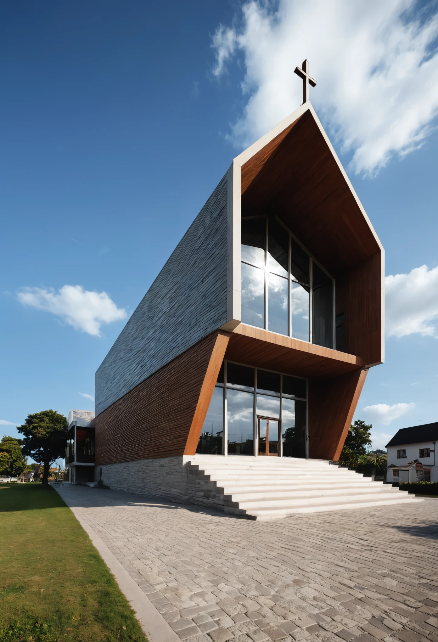 raw photo, best quality, ultra realistic, masterpiece, best quality skin, photography hd, dslr,
tcs, httlvn, modern church, road, people, house, facade design, outdoors, church,
