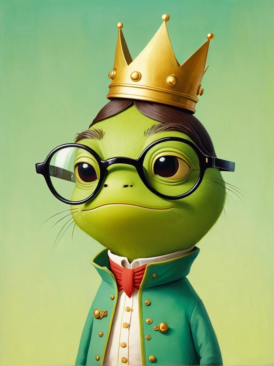 Frog prince wearing oversized glasses, oliver jeffers (Oliver Jeffers) Stylized cartoon creatures