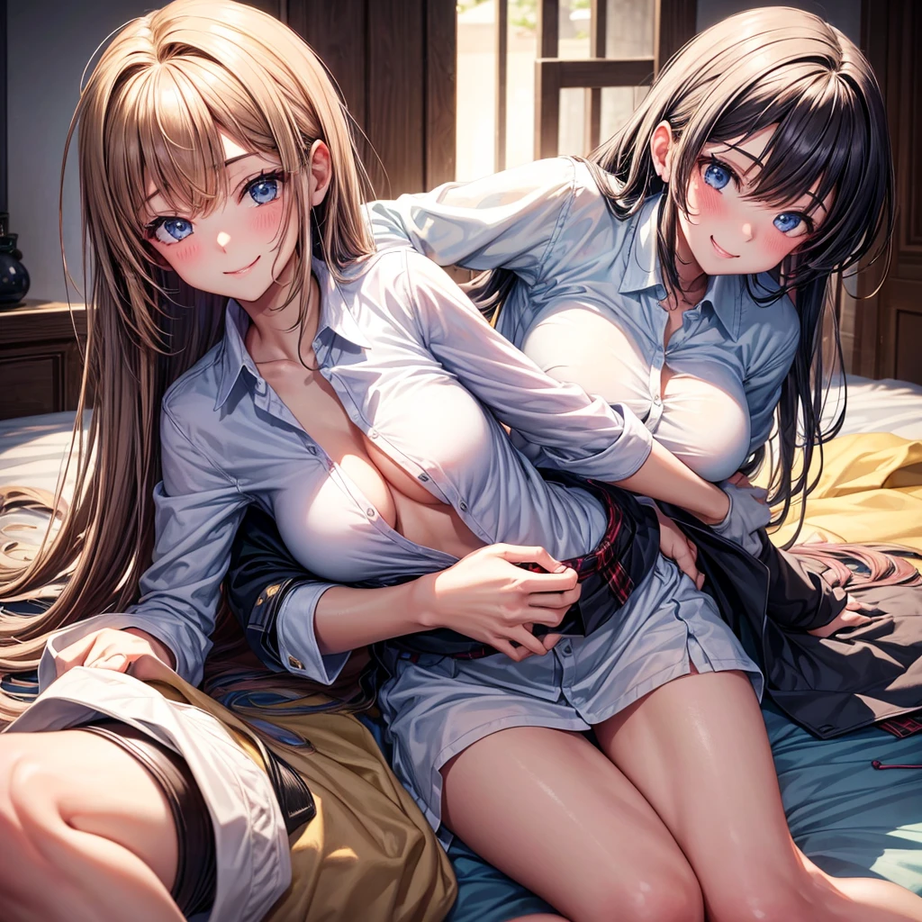 Best Quality,8K,middle School girls, boy is grabbing girl’s from behind」valley,smile,Naughtyな女の子,Beautiful girls,beautiful girl,Absurd,Uniform white shirt,Perfect Face,Horny gasterpiece,Naughty,sex,Bed in troom,Adult