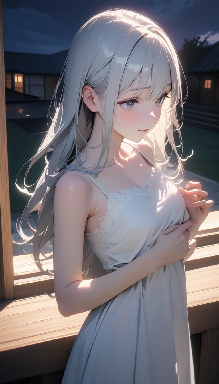 (8K, RAW photos, best quality, masterpiece: 1.4), (((Middle-aged woman holding a young child))),Ultra-high resolution, Extremely detailed, light, Upper body close-up, handsome boy, black eyes, (delicate eyes, Eyes are bright:1.2), Gray long hair, Fair skin,dark, White Dress,Simple decoration,(perfect anatomy:1.2), High-quality shadows, Natural Lighting, (White highlights:1.2), night, cloudy day, (Home:1.2), (A happy family:1.2)