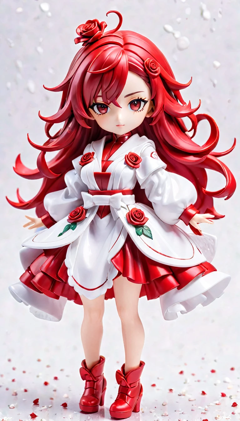 (Blind box toy styles:1.2),whole body,red rose red rose alone,White background,(The future of women,Beautiful girl's face ,Stand on a circular base,Red Rose Transparent Dress, High heel),(Oriental elements, colorful),3d