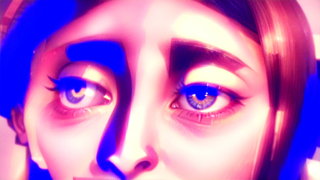 A close-up of a person's eyes, looking intrigued and curious, with a slight smile, warm lighting --ar 16:9