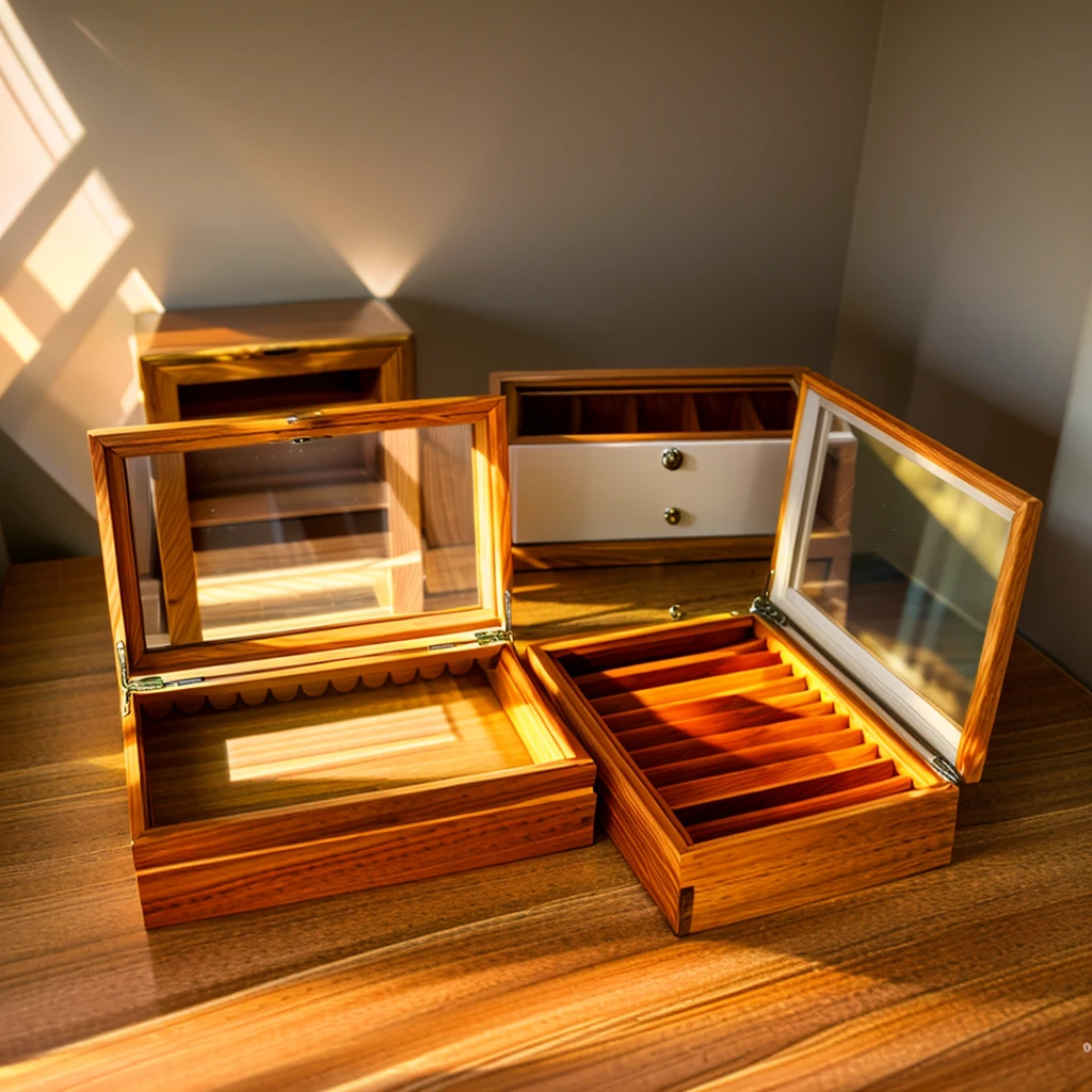In this cozy room,A ray of sunlight shone through the half-drawn curtains on the table,Let the wood grain on the watch storage box shine with a faint luster。There was a calm and peaceful atmosphere in the air around them。There are several still lifes hanging on the walls of the room,It adds a touch of elegance to the space。And on the other side of the room,The half-open window lets in the breeze,The pages on the small desk by the window turned in the wind,This quiet scene gives a sense of tranquility and comfort。