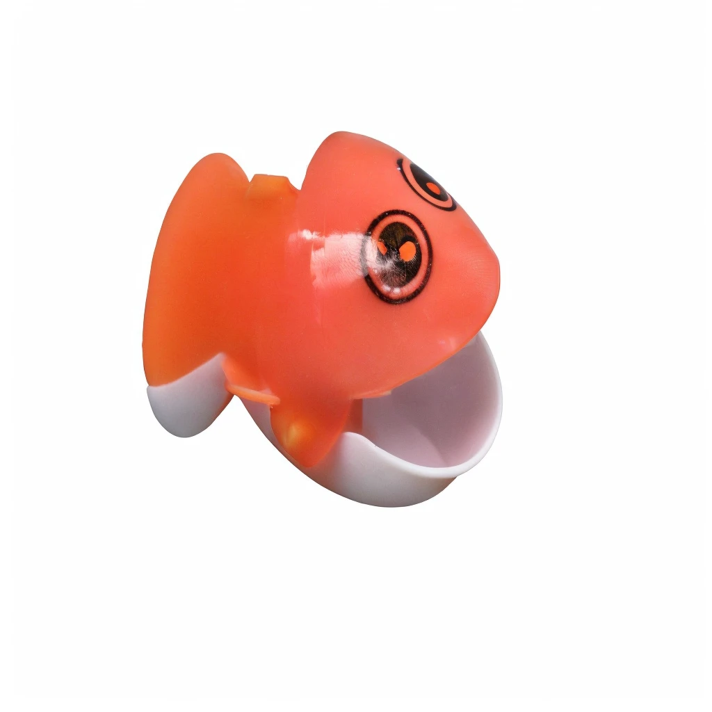 Cute fish,fish with open mouth,There is a toy fish sitting in the cup, Orange head,Fish ball mouth, plastic toys, fish face, Fish mirror, Cute fish, Clownfish, kids toys, large fish eyes, product photo,4K,8K,Ultra-HD Rendering,Ultra-detailed rendering,3D Rendering