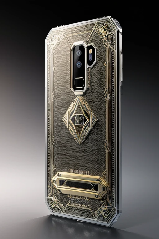 a giant luxury cellphone, highly detailed, hyper realistic, 8K, 3D model, photorealistic, perfectly lit, studio lighting, intricate details, glossy surface, metallic finish, elegant design, expensive looking, premium materials, glass screen, chrome accents, angular form, futuristic aesthetic, cinematic angles, dramatic lighting, reflective textures, clean composition, high-end technology
