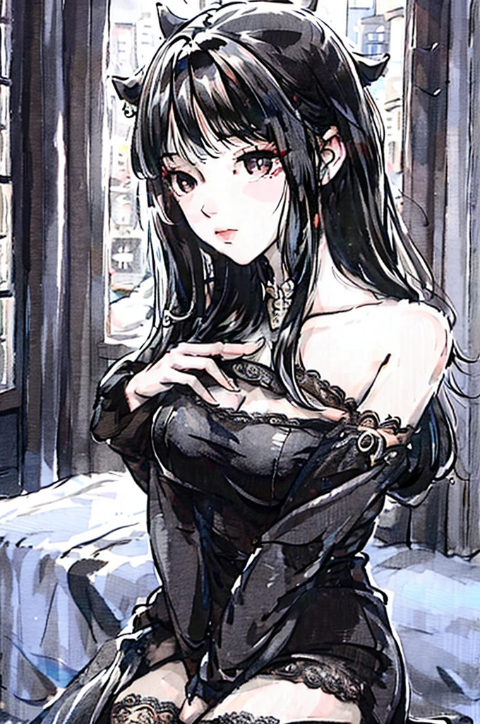 Girl in black silk