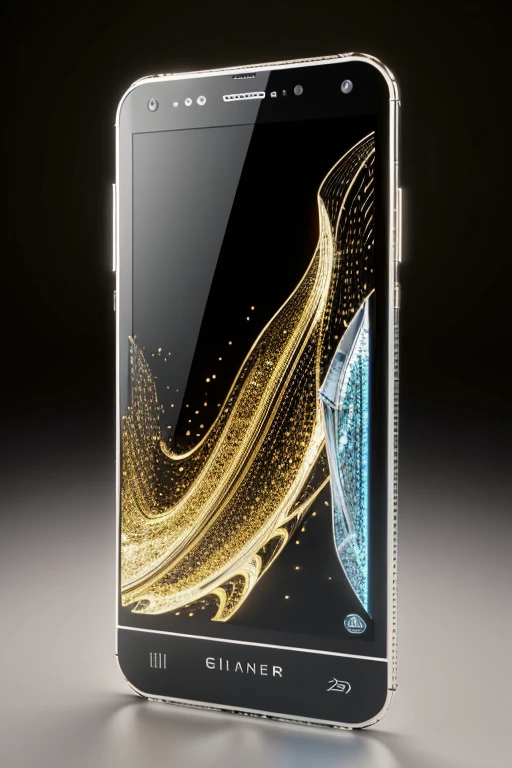 a giant luxury cellphone, highly detailed, hyper realistic, 8K, 3D model, photorealistic, perfectly lit, studio lighting, intricate details, glossy surface, metallic finish, elegant design, expensive looking, premium materials, glass screen, chrome accents, angular form, futuristic aesthetic, cinematic angles, dramatic lighting, reflective textures, clean composition, high-end technology
