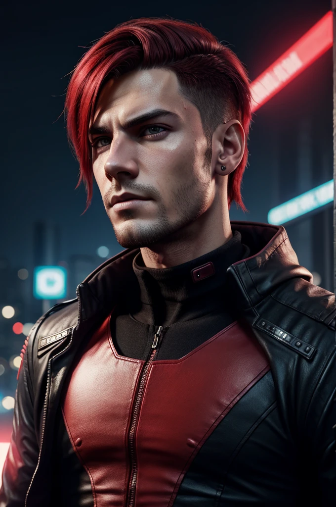 Change background red cyberpunk handsome boy,realstick face,8k,ultra realstic,