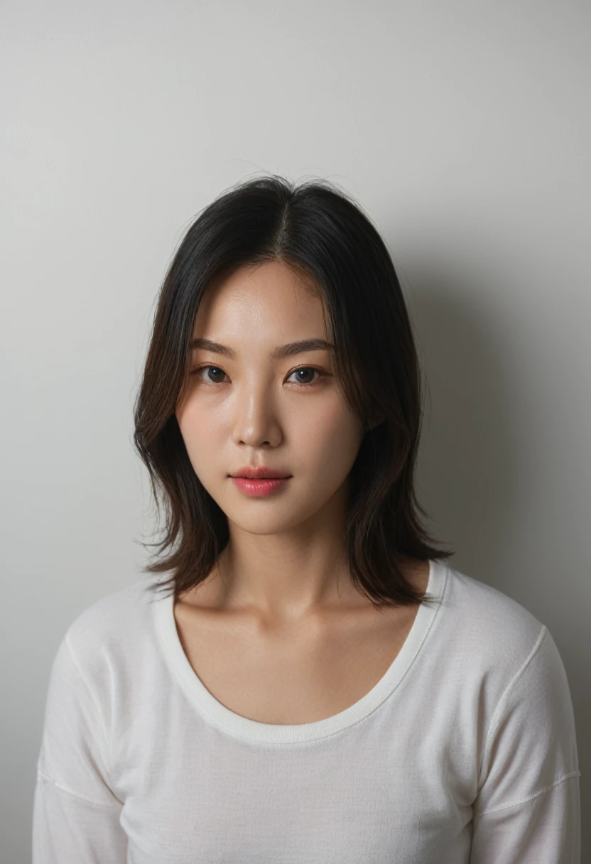 Best Quality, 8k, Masterpiece, (Portrait: 1.3), (photo realistic:1.4), (hyper realistic:1.4), Sharp Focus, looking at viewer, (smoother lighting:1.1), (increase cinematic lighting quality:0.9), realistic lighting, backlighting, light on face, ray trace, (brightening light:1.2), (Increase quality:1.4), sharp detail, (best quality real texture skin:1.4), finely detailed eyes, black_eyes, finely detailed face, 25 year old Korean woman
