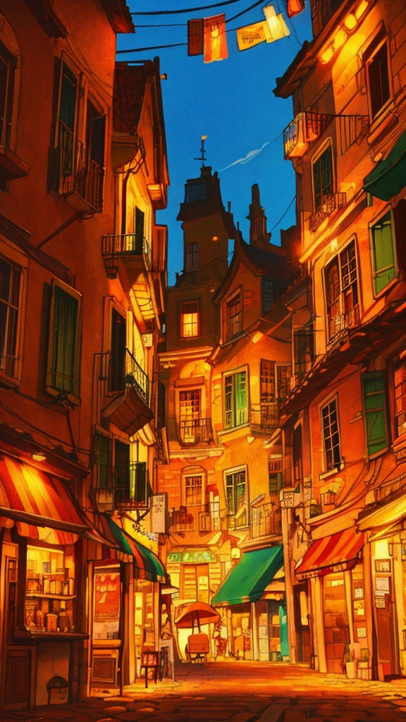 Drawings of cafe in a beautiful street, long shot, city concept art, warm colors, lovely, anime artyle, art of Winsor McCay, 