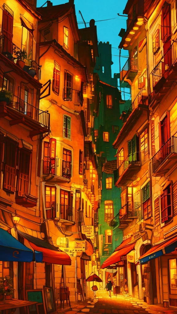 Drawings of cafe in a beautiful street, long shot, city concept art, warm colors, lovely, anime artyle, art of Winsor McCay, 