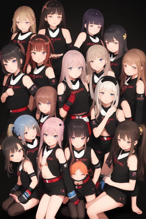 Highest quality, masterpiece, Ultra-high resolution, (6 Girls:1.2),3 vs 3、14 years old、Each one has a different uniform、Mixed martial arts、Fighting fiercely、cute、cool、Mature