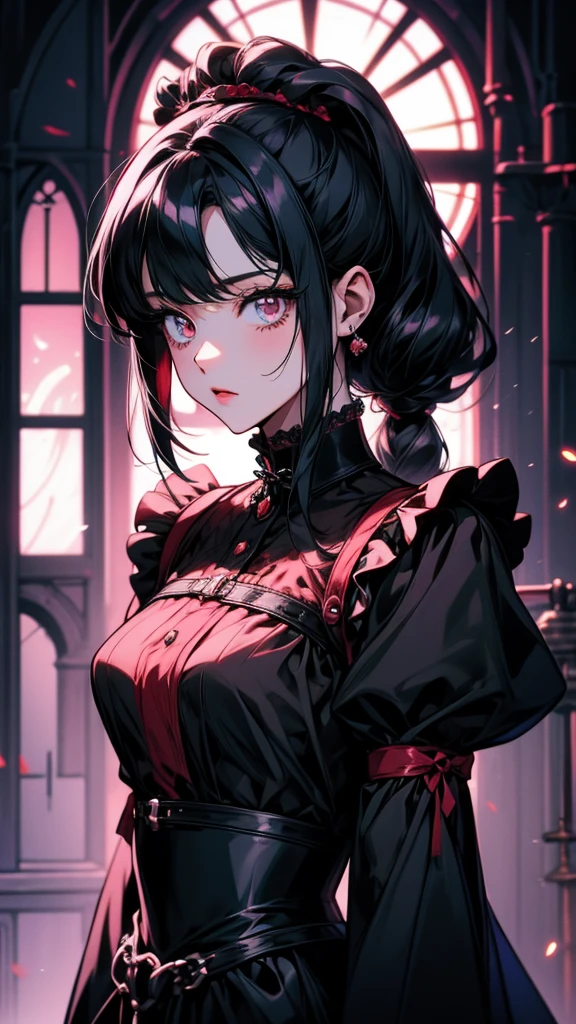 長い髪とblackい手袋をはめて携帯電話を持っているアニメの女の子,  In a dress, 1 7 year old anime goth girl, Automated Kidney, Gothic Maiden Anime Girl, from Girls&#39; Frontline, Fine details. Girls&#39; Frontline, blackいドレスを着たアニメの女の子, & Her expression is solemn, black, Girls&#39; Frontline style, Portrait of Lolita