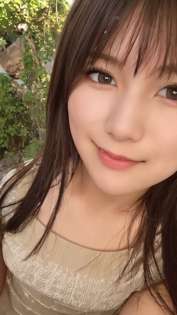 (((smile、Focus on the eyes:1.1、Extremely detailed:1.22、Ultra-high resolution、masterpiece:1.45、Highest quality)))、((((Whole body expression:1.68、camisole、Leaning forward、One person))))、long, straight black hair、So that every single hair is clearly visible、The subtle color changes of hair depending on how the light hits it、 Skin has a natural glow、Fine skin texture、Representing the fine details of pores:1.25、Details of the light redness on the forehead and cheeks、(((Eyes with fine iris details、The eyes depict color gradations and patterns.、Long, natural-looking eyelashes, each and every one visible、Well-groomed eyebrows、眉毛のindivual々The hair is clearly visible、Light reflecting off into the eye、The light in the eyes creates small highlights)))、The nose is delicate、Fine detail on the nostrils、Lips are plump and naturally pink、Depicts the fine lines and soft curves of the lips、lips are shiny and、The gloss on your lips accentuates their shape.、(((Detailed depiction of lip texture、Particular attention to the depiction of light and shadow、Soft natural light gently illuminates the face from the front、A faint glow on the forehead、A slight shine on the nose、A slight glow on the cheeks、Shadows are cast softly along the contours of the face、Accentuate the sides of your cheekbones、Accentuate the sides of the jawline、Emphasize the sides of the nose、The gloss on her lips reflects the light faintly、Lips emphasize the plump texture、The shadow of the hair gives depth and dimension、indivual々The hair shines in the light、