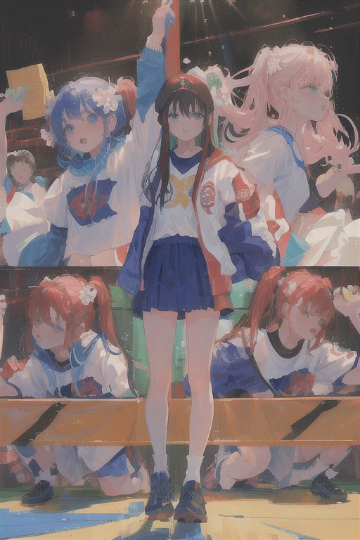Highest quality, masterpiece, Ultra-high resolution, (6 Girls:1.2),3 vs 3、14 years old、Each one has a different uniform、Mixed martial arts、Fighting fiercely、cute、cool、Mature