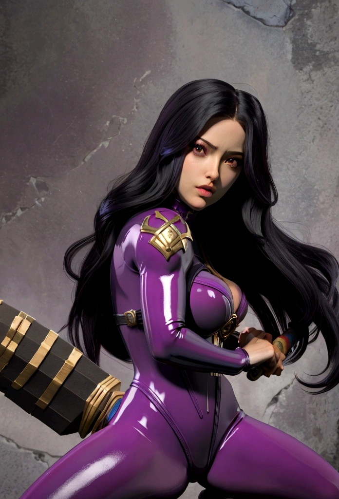 Arafed woman dressed in latex holding a sword and a sword., path, PSYLOCKE de los x men, PSYLOCKE de los x men, young ninja gaiden portrait, retrato seductor de PSYLOCKE, samira from league of legends, PSYLOCKE de los xmem, PSYLOCKE, cosplay, heroine, PSYLOCKE, black and gold latex bondage suit