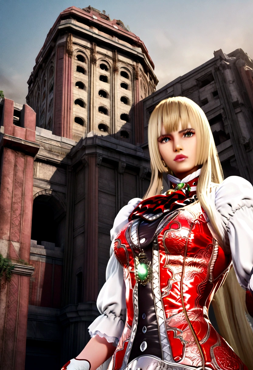A character could be created with a design similar to the red Power Ranger with a devastated city behind
