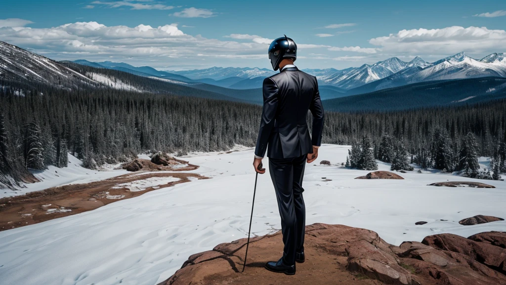 A Luxury Sales Suit man wearing a black rider full-face helmet overlooking wilderness,full body,standard rider black full face helmet,back view of the man, background is a wilderness,a man overlooking wilderness,a man overlooking wilderness,a man overlooking wilderness,a man overlooking wilderness,a man overlooking wilderness,full body,full body,full body,full body,with black rider full-face helmet,with black rider full-face helmet,with black rider full-face helmet,wearing black rider full-face helmet,wearing black full-face helmet,wearing black full-face helmet,overlooking wilderness,overlooking wilderness,Back view,Back view,Back view,Back view,Draw people small,Draw people small,Spectacular views,Spectacular views,Spectacular views, man,lonely black full-face helmet,a black full-face,A Luxury Sales Suit man,with Luxury Sales Suit