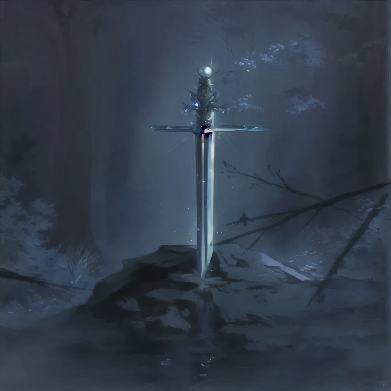 a painting of a espada on a rock in the middle of a forest, hold espada in the forest, beautiful espada, a espada stuck in the ground, steel espada, holds a espada, fantasy espada, shinning espada, greatespada, ligtt espada, brujo)), silver espada, espada, espada design, longespada, glowing espada, long espada