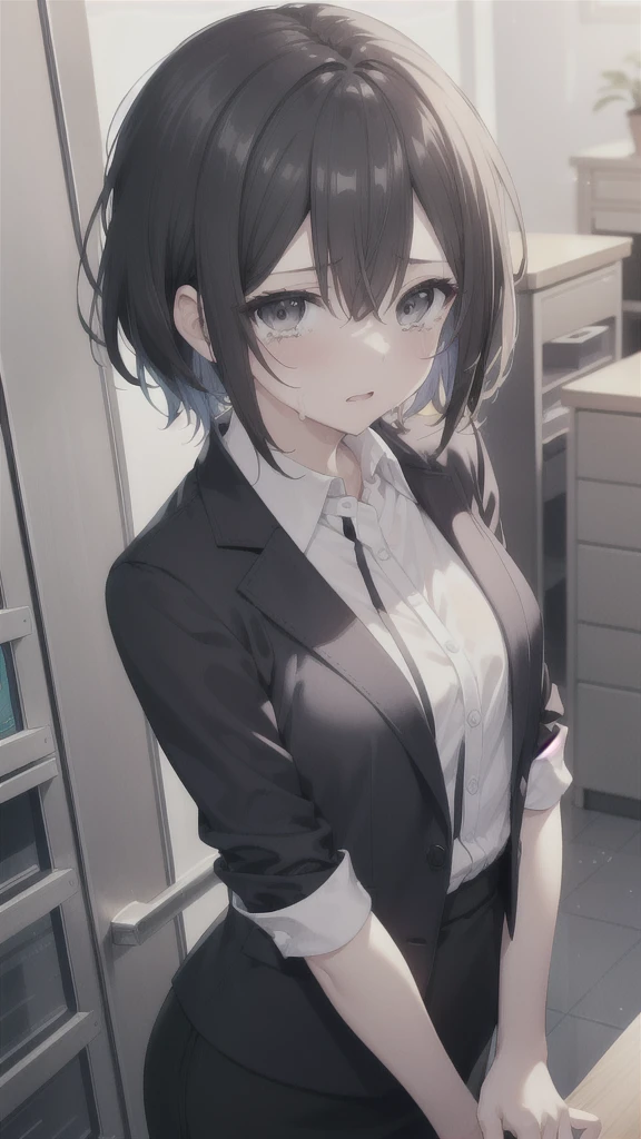  Highest quality、masterpiece、nsfw, (Short Hair, Black Hair, Forehead), (Grey Eyes:1.1), , From above、Looking up、Glare、tears、drool、((cum on face, cum on hair cum on skirt)), ,Small breasts、
break skirt, shirt, Black Skirt, formal, suit, Pencil Skirt, office lady, business suit,
break looking at viewer, (Upper Body:1.5), whole body, (Cowboy Shot:1.5),
break indoors, office,
break (masterpiece:1.2), Highest quality, High resolution, 8k wallpaper, (figure:0.8), (Beautiful attention to detail:1.6), Highly detailed face, Perfect lighting, Highly detailed CG, (Perfect hands, Perfect Anatomy),