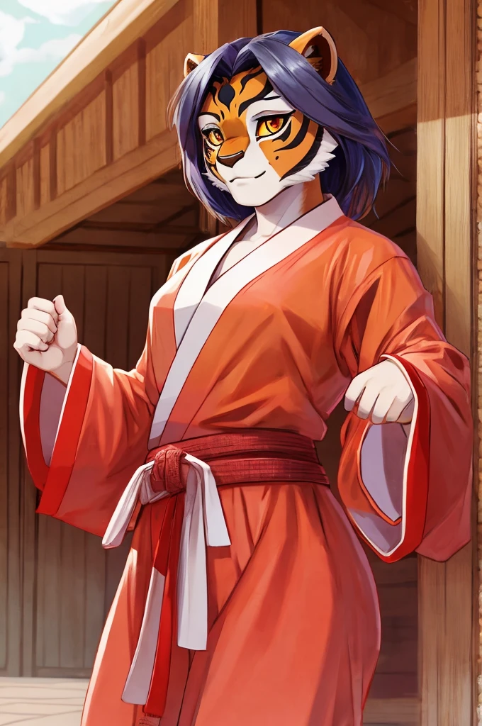 A young tigress, 18 years old, female jiu-jitsu kimono.