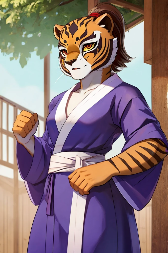 A young tigress, 18 years old, female jiu-jitsu kimono.