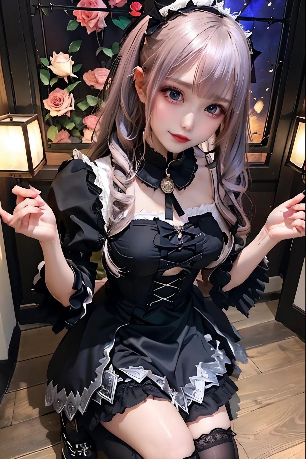 Hard Dark Gothic Makeup、Black dark eyeshadow、sad、Good skin radiance、Dark Gothicメイク、Dark smile、palace、The beauty of fragrance、24-years-old、Expression of intense sexual pleasure、Embarrassed look、Dark Gothic、Highest quality、Expression of sexual pleasure amid suffering、Drunk face、紫のMaid clotheysterious、Noble、sexy、Loving smile、Twin tail hair、Right blue eye, Left eye is red、Super tempting pose、Platform Heel Shoes、Heavy makeup、Gothic Lolita clothes、Silver Hair、Long Hair Straight Hair、Cute Gothic Lolita Dress、Beautiful Face、elegant features、Attractive face、Stained glass is the background、Chest glistening with sweat、The room is dark、goth long dress、Bell Sleeves、Wizard Sleeve、Decadent look、Sexually excited expression、Glossy thighs wet with water、Thighs that are wet and shiny with oil、Background of a room full of roses、sad expression、Rose Maiden、The embroidery is pink、The dress has pink embroidery.、Thigh-high socks、Knee-high socks、Gentle expression、Dark black eyeshadow、Stained glass and rose background、thighs are a little thin、Female Duo、Female couple、dark church background、Stained glass、Black metal world、Dark Castle、Dark Room、Slender body、gothic long dress、Victorian dress、Small breasts、Hold the wine in your right hand、Hold the lantern in your left hand、pantyhose、The bed is covered with roses、Her thighs are shining with sweat、My body is wet and shiny、Lots of glitter on the thighs、sweating、My thighs are sticky from sweating、Sweat glistening on my thighs, The whole body is sweaty and shiny、I sweated a lot.、My thighs are sweaty、My thighs are wet、My thighs are shining with sweat、A lot of sweat glistening all over the body、Slender body、Put your head on the pillow、Sleeping on a bed、Beautiful legs、Sleep with your legs stretched、Lying in bed、