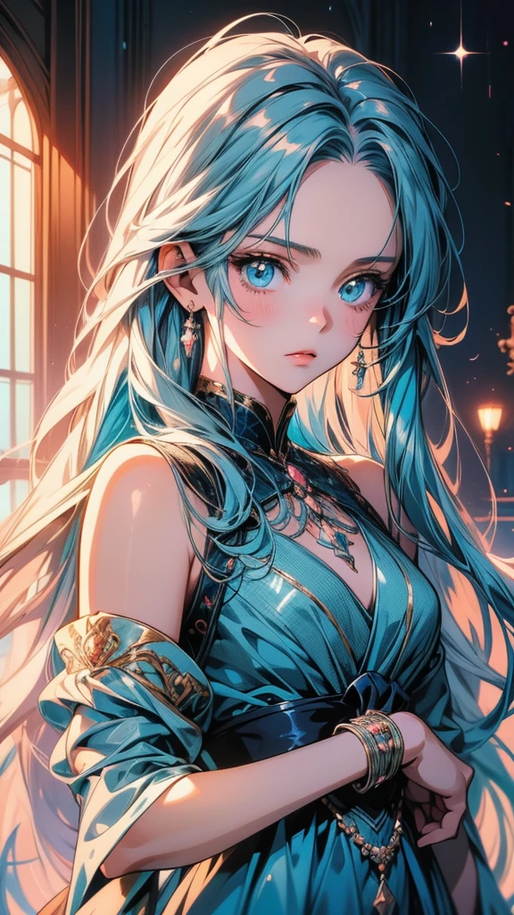 Anime Girls with long hair and blue eyes wearing a blue dress, Anime Moe Art Style, Beautiful anime portraits, Anime Girls, portrait Anime Girls, cute Anime Girls portrait, cute Anime Girls, detailed portrait of Anime Girls, Beautiful and detailed anime art, Cute girl anime visuals, pretty Anime Girls, (Anime Girls), Anime Girls portrait, portrait of an Anime Girls