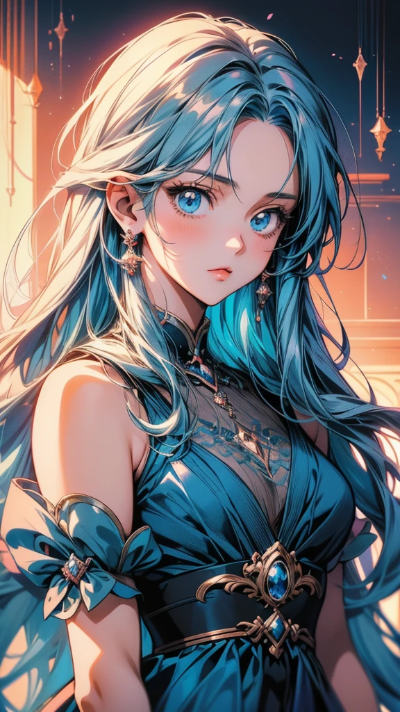 Anime Girls with long hair and blue eyes wearing a blue dress, Anime Moe Art Style, Beautiful anime portraits, Anime Girls, portrait Anime Girls, cute Anime Girls portrait, cute Anime Girls, detailed portrait of Anime Girls, Beautiful and detailed anime art, Cute girl anime visuals, pretty Anime Girls, (Anime Girls), Anime Girls portrait, portrait of an Anime Girls