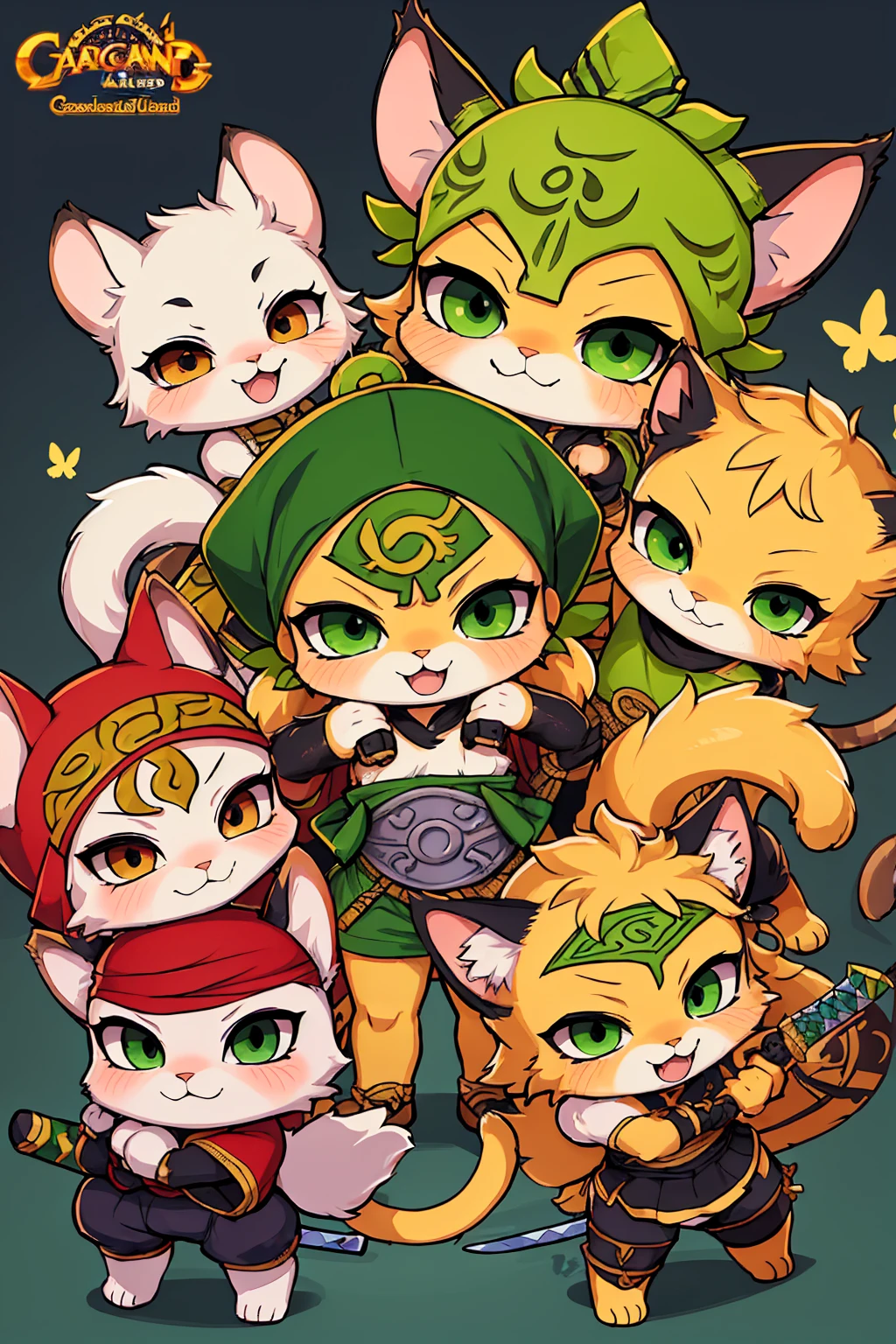 a cat warrior character, furry, (full body:1.2) , chibi, advanced digital chibi art, g liulian art style, maplestory mouse, bian lian, chibi art, league of legends art style, character art of maple story, ((view at the viewer)), (((zoro costume)))