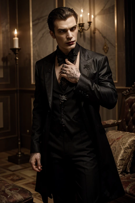 Best Quality, Masterpiece, 1 man, crazy luxury, majestic vampire, vintage, Gothic