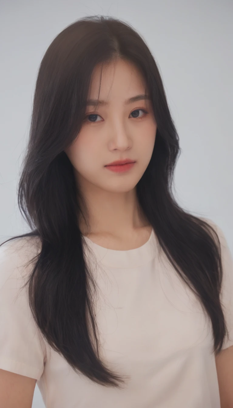Best Quality, 8k, Masterpiece, (Portrait: 1.3), (photo realistic:1.4), (hyper realistic:1.4), Sharp Focus, looking at viewer, (smoother lighting:1.1), (increase cinematic lighting quality:0.9), realistic lighting, backlighting, light on face, ray trace, (brightening light:1.2), (Increase quality:1.4), sharp detail, (best quality real texture skin:1.4), finely detailed eyes, black_eyes, finely detailed face, 25 year old Korean woman