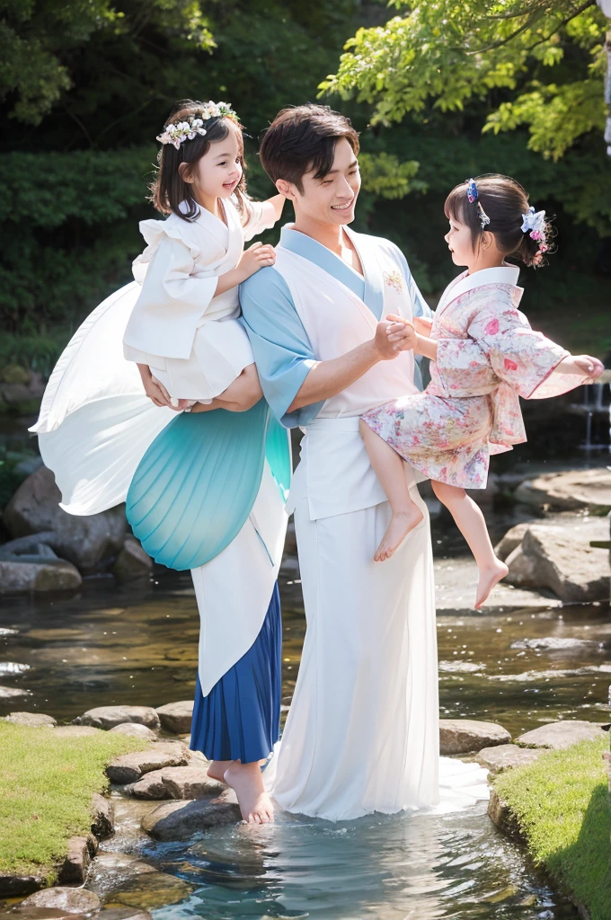 ,White family,kimono,Mermaid Skirt,Fluttering,Frills,4 people,luxury,whole body,