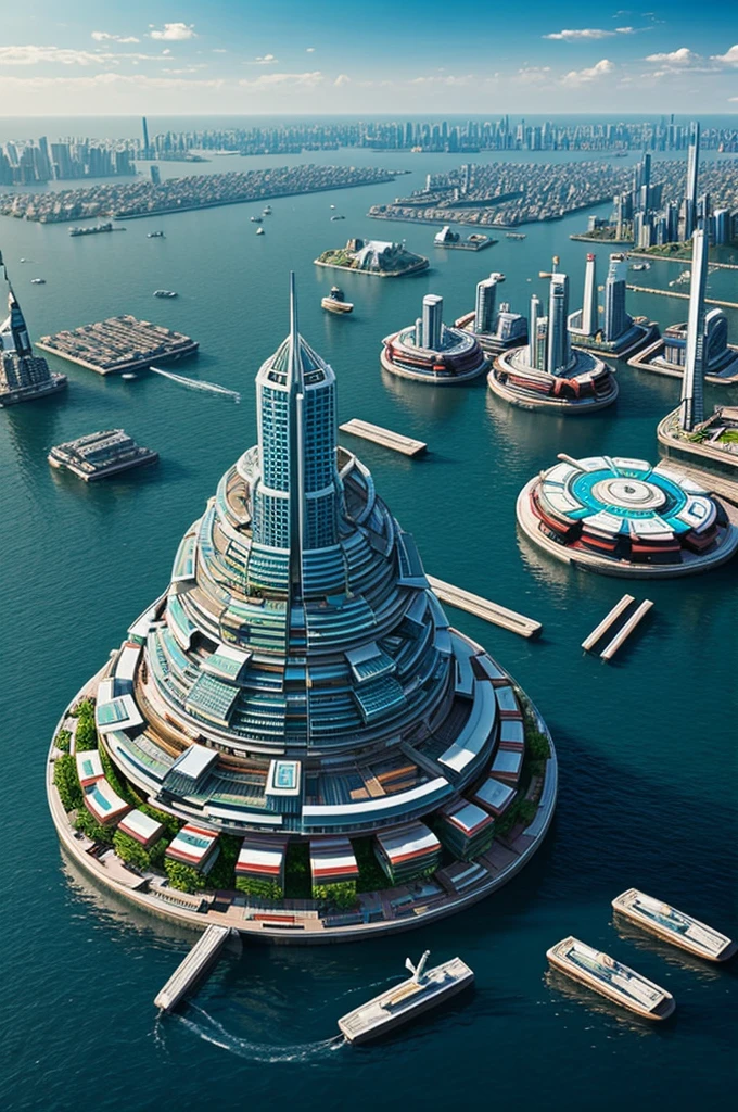 Build a floating city surrounded by technology.