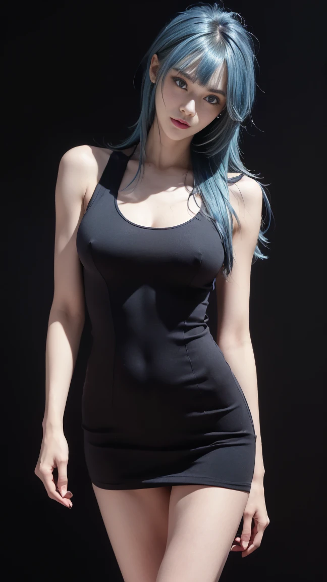 8K, Top Quality, Intricate Details, Ultra Detail, Ultra High Resolution, Masterpiece, close up shot, (full body: 1.1), Slender, Smile, (Makeup: 0.4), (walking), (Fluffy Eyes: 1.21), ((bangs)), 1girl, solo, 1 girl, (((blue hair, bangs, long hair, , blue eyes)), (()), close up shot, , ((tall)), (((fit body))), (((slim face))), sharp face, ((any dress)) , (detailed face), sharp face, small lips, ( walking), walk pose, walking pose,
((, ( )), , ((,)), detailed face, detailed breast, large breast, huge breast, (( )), detail ass, Narrow Waist, Skinny, tall , 175 cm tall, Muscular, Navel, Exposed Abdomen, Pointed Chest,, Beautiful girl with accentuated slender abs: 1.4, Six Pack Abs: 1.4,, Perfect Body, detail leg, (( dark background)), black background,