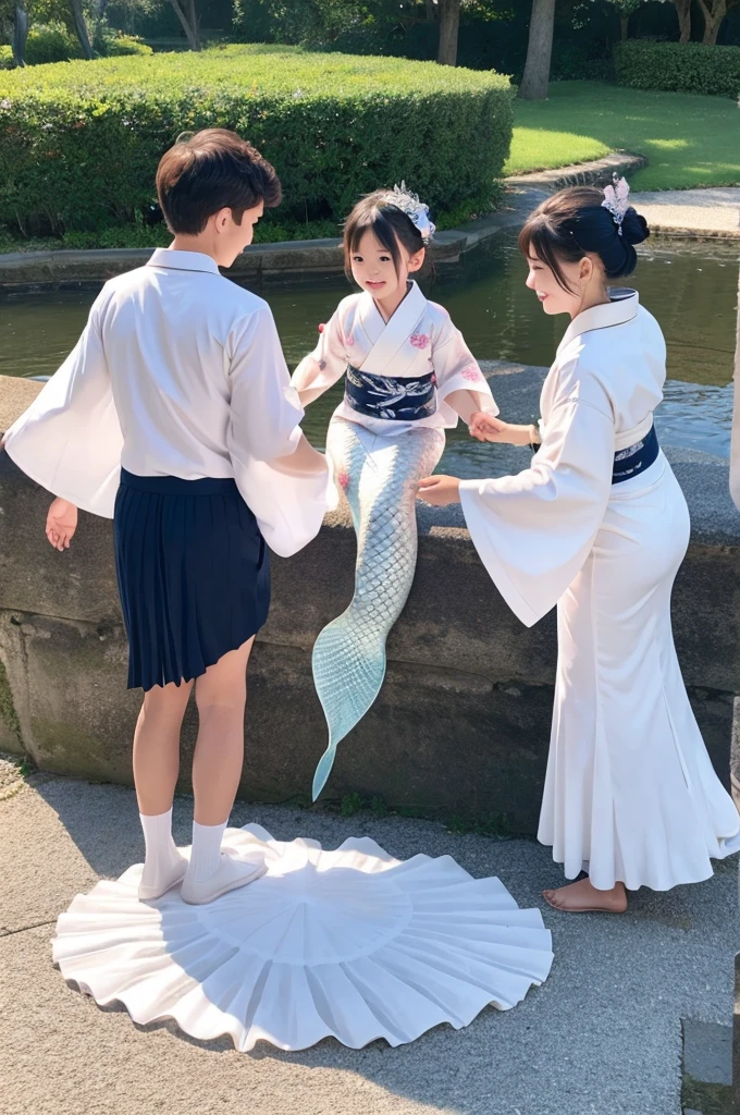 ,White family,kimono,Mermaid Skirt,Fluttering,Frills,4 people,luxury,whole body,2 children