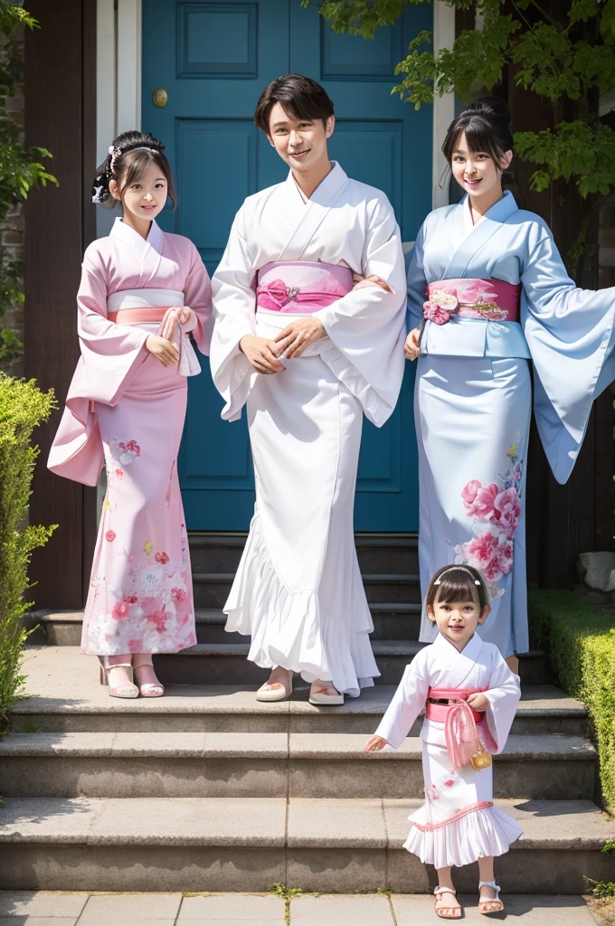 ,White family,kimono,Mermaid Skirt,Fluttering,Frills,4 people,luxury,whole body,2 children