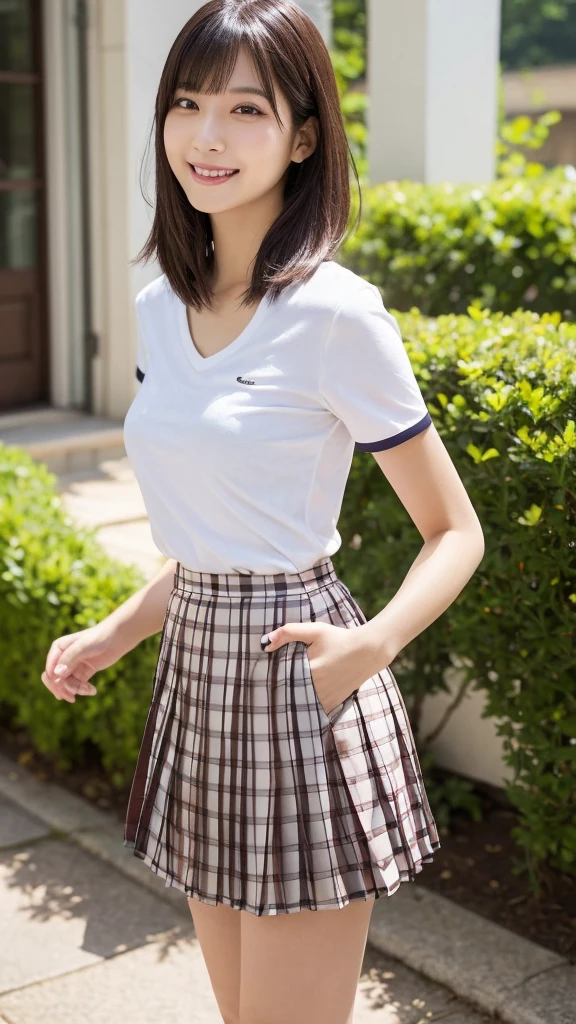 nsfw, lewd smile、(Realistic、Realistic:1.37)、(masterpiece)、(Highest quality:1.4)、(超A high resolution:1.2)、(RAW Photos:1.2)、(Sharp focus:1.3)、(stand:1.2)、(Realistic、Realistic)、smile、1 Girl、((Polo shirt、skirt、Thin legs))、elegant、(Whole Body Ezbian:1.2)、(Polo shirtとskirtを着た女の子:1.3)、Bangs、((Blonde)), Very cute Japanese girl、(かすかなsmile:1.3)、(Makes hair shine:1.3)、ショートプリーツskirt、Shooting from below、Beautiful and delicate eyes、 View your audience、Shooting from an up-angle、skirtの下の下着をこっそり撮影、White panties:1.8