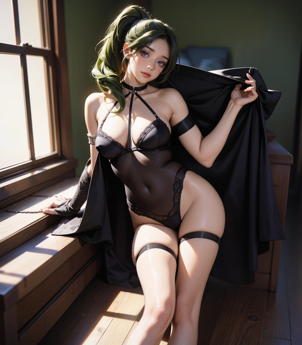 (masterpiece, best quality:1.2), alone, 1 woman, Tatsumaki, not fun, closed mouth, looking at viewer, touch one&#39;s face, seat, Spread your legs wide,  Too short latex miniskirt, ((Pussy exposure)), (((Huge milk))), ((Nipples exposed))