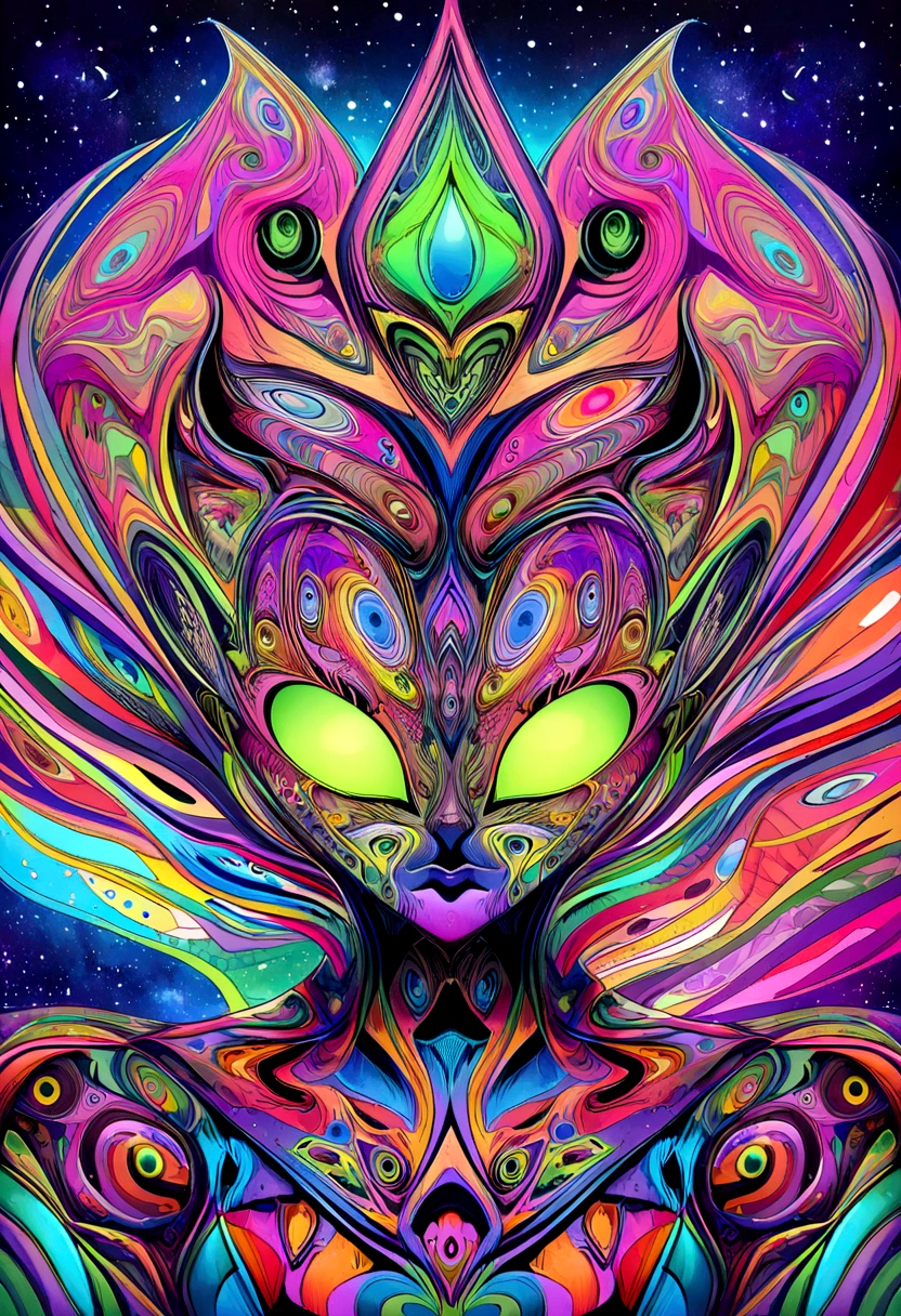 Detalhes do HD, close-up de um homem em um traje espacial, planetas em segundo plano, psychedelic cosmic horror, psychedelic illustration, outer space, crescimento vegetal, psychotic universe, Graphic art of background space, cosmic illustration, outer space, cosmic lsd poster art, dmt space behind, cena espacial, surreal space, cosmic style